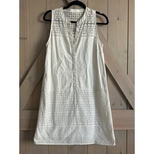 Ann Taylor LOFT white eyelet shift button up summer boho lace dress women size 8